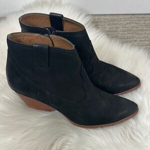 Frye Black Suede Reina Western Ankle Boots with Pointed Toe and Zipper 8.5